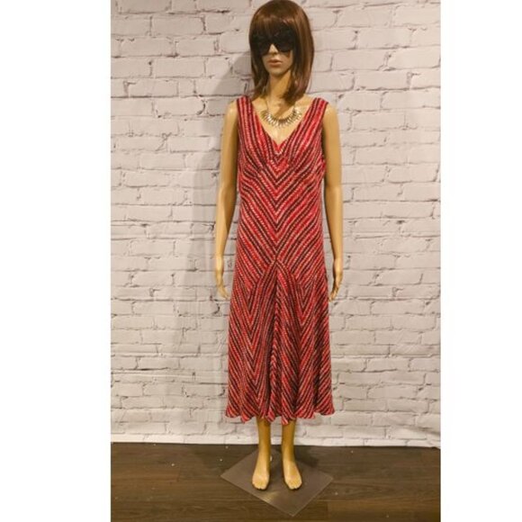 ALFANI - 100% silk sleeveless red herringbone print dress - Picture 5 of 10